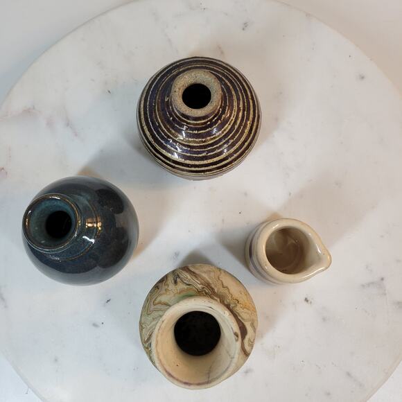 Vintage Pottery Vases 3.5" Brown Green Marble Incaware Ceramic Art Glazed Lot‎ 4 - Picture 4 of 16